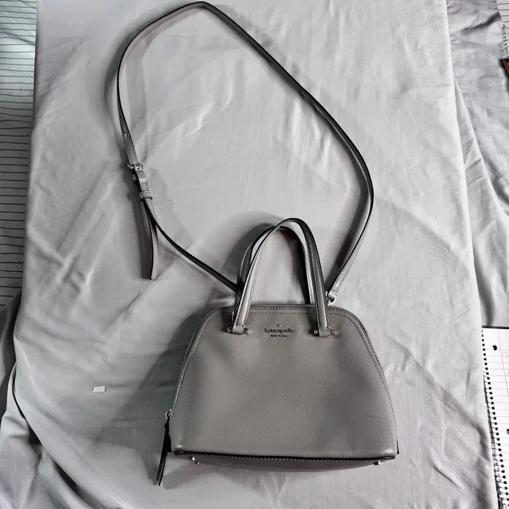Kate Spade New York Gray Dome Satchel Crossbody Bag Pebbled Leather Purse - Picture 2 of 10